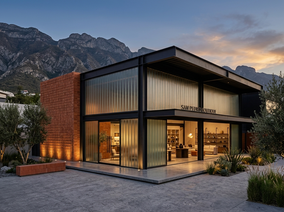 Pabellón Sierra: arquitectura comercial en acero y ladrillo en San Pedro Garza García